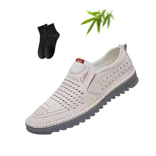 Breathable, Non-Slip Leather Trainers for Men, Men's Casual Summer Breathable Soft Sole Loafers Lightweight Driving Shoes Handmade Walking Loafers