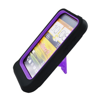 Aimo Wireless HTCONEVPCMX014S Guerilla Armor Hybrid Case with Kickstand for HTC One V - Retail Packaging - Black/Purple