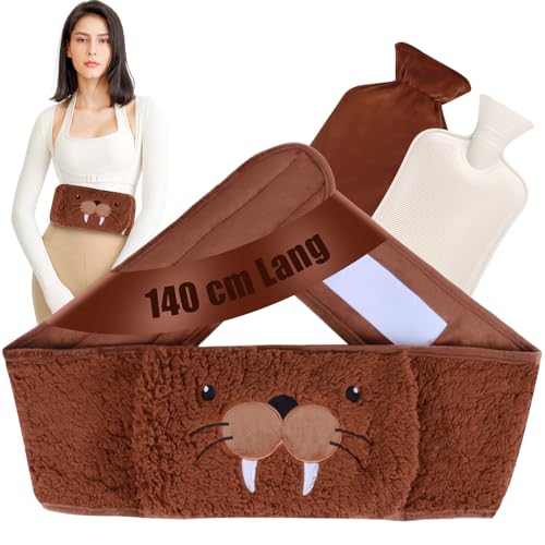 PBWZF Wärmflaschengürtel Seehund, 140cm Lang Wärmflasche Gürtel mit Wärmflaschenbezug und Weichem Taillenbezug, Wärmflasche Umbinden aus Gummi...