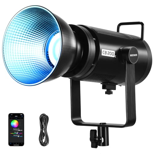 Image of NEEWER 200W RGBWW COB LED Video Light with Diffuser, APP /2.4G 360 Color 2500K-7500K 23000lux /m Bowens Metal Shell Silent Continuous Output Lighting TLCI /CRI97+ for Photography Video Recording, CB200C