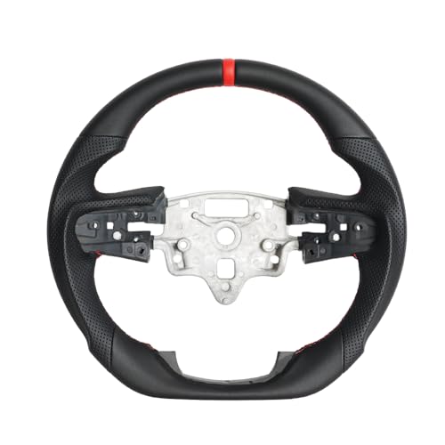JIANGGAI Full Leather Steering Wheel, D-Shaped Flat Bottom Perforated Leather Grip Steering Wheel Fit for GMC Sierra 1500/2500 / 3500 / Yukon (XL) 2020+ Not Paddle Version
