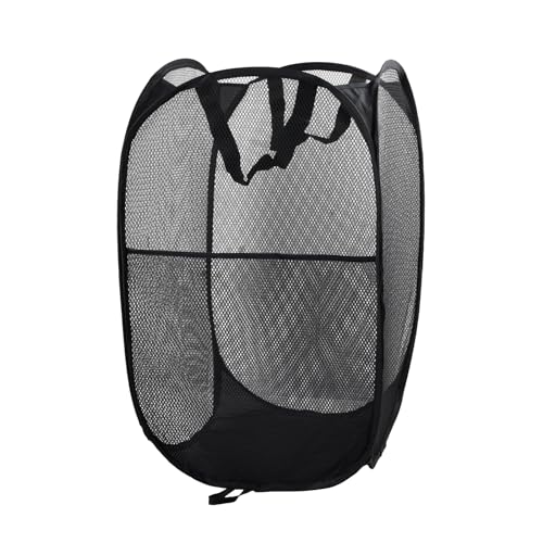 Foldable Laundry Basket, Pop Up Mesh Laundry Hamper with Handles, Large Washing Basket Collapsible, Dirty Clothes Storage Baskets, Teddy Organizer Bins for Bedroom Bathroom (Black)