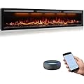 Mystflame 72 Inch WiFi-Enabled Electric Fireplace Inserts & Wall Mounted, Slim Electric Fireplace Heater, 750/1500w, Adjustable Flame Color, Remote Control & Touch Screen, Logs & Crystals, Black