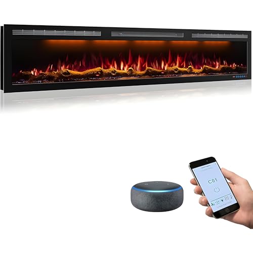 Image of 72-Inch WiFi Electric Fireplace, 5.51-Inch Deep Recessed or Wall-Mounted Heater, 1500W, 6 Flame and 13 Ember Colors, Tuya App, Alexa, Google Home, Remote