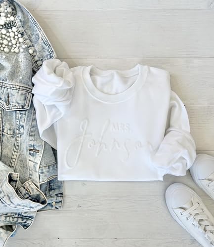 Up2ournecksinfabric Bride Sweatshirt Mrs Sweatshirt - Custom Mrs Sweatshirt - New Mrs - Honeymoon Pajamas - Wedding Gift - Future Mrs. Gift Multiple Colors2