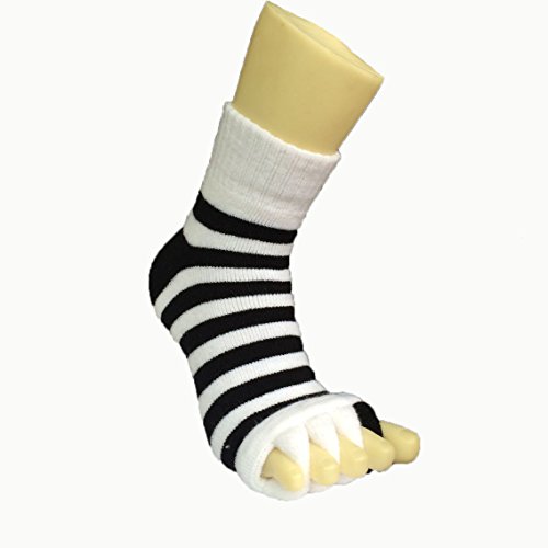 N.A.H.C. Toe Alignment Five Toe Socks Toes Separator Spacer Stretch Tendon Pain Relief (White/Black - 1 Pair)