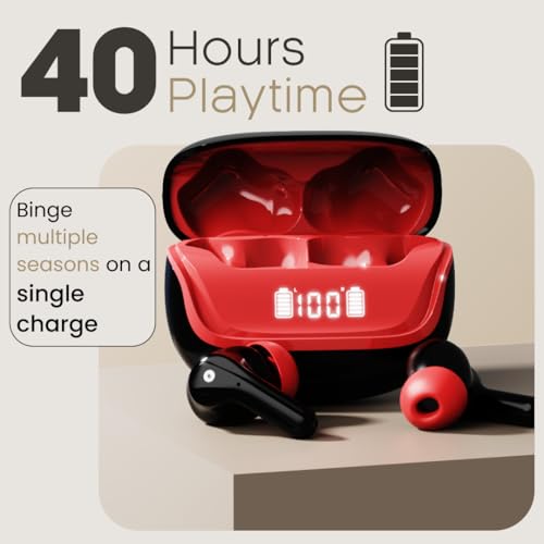 Image of Leaf Buds X214 True Wireless Earbuds AI Sound App, 40H Playtime, AI ENC, HD Calling, 2 EQ Modes, Fast Charging(10min=210min), 13mm Driver with Deep Bass, Bluetooth v5.4 TWS (Blood Black)