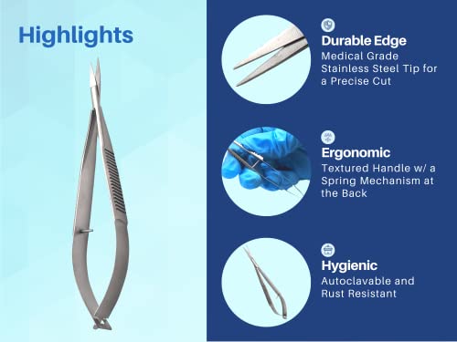 5.5 Castroviejo Scissors Straight Set Of 3 Micro Thread Cutting Embroidery/Extra Sharp Squeeze Scissors For Ent Eye Skin Dental And Veterinary Surgeon/Spring Action Micro Scissors For Art And Craft #TOP3