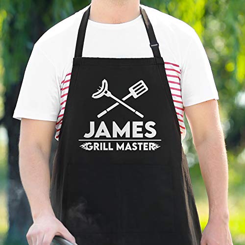 Apron For Men - Customized With Name, Grill Master - Personalized Gift For Dad - Adjustable Size Fits M-3Xl - Bbq Apron With 2 Pockets - Grill Gift For Men (Grillmaster Design) #TOP1