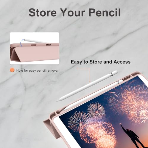 Image of Case for iPad 9th Generation 2021 / iPad 8th Gen 2020 /iPad Cover 7th Generation 2019, Silicone Case with Pencil Holder for iPad 9 /8 /7 10.2 inch, Auto Sleep /Wake, Pink