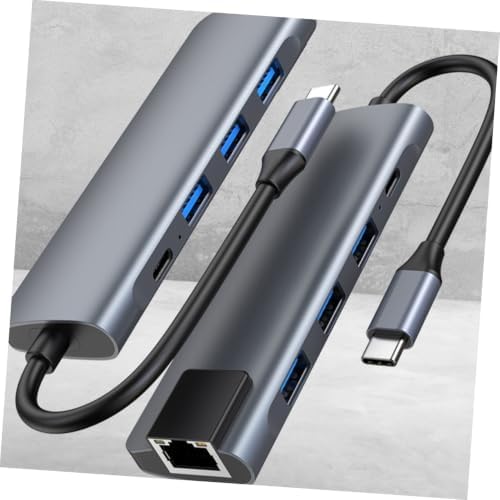 SAFIGLE Metal Laptop Docking Station and Network Hub -in-1 Type-c Hub Adapter with Pd Charging Port with 5 USB 3.0 Ports, 20v/3a 87w Power, No Drivers Required, Silver for Office - 2