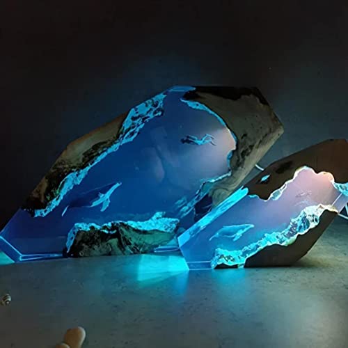 Kedejin Creative Epoxy Resin Wood Light Lamp, Large Diver And Humpback Whale Led Lights Night Light ,Deep Sea Cave Diving Nightlight B #TOP3