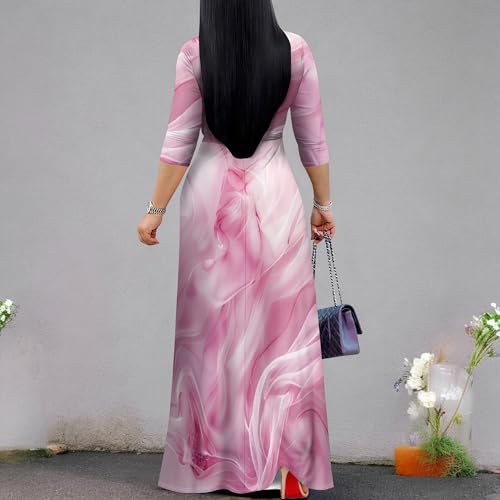 Image of PinkPatty Women's Print Maxi Dresses 3 /4 Sleeve Flowy Long Dress V Neck Wrap Tie Waist Sundress