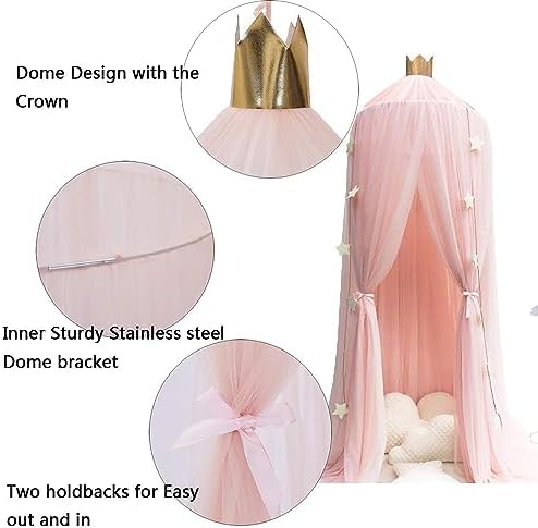 Princess Bed Netting Canopy Mosquito Net Bed Canopy with Lights Round Dome Canopy Bed Curtains for Girls Adults,Gray