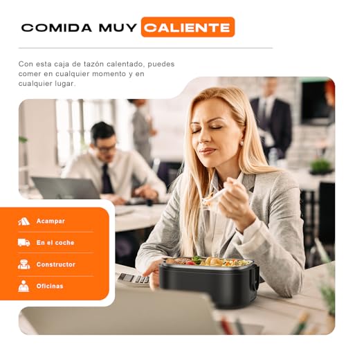 Miniatura 6 de Fiambrera Electrica, 100w 1,8 L Fiambreras Comida Trabajo, 3 En 1 12v 24v 220v Calentador Comida Para Coche Camión Trabajo, Lonchera Termica Con Cubiertos Y Bolsa De Aislamiento, Negro