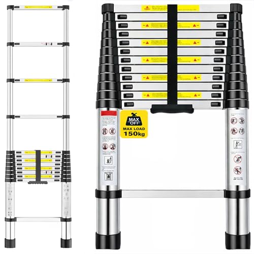 Teleskopleiter Ausziehbar aus Aluminium 5 8m / 580cm Klappbare Anlegeleiter rutschfeste Teleskop Leiter Belastbar & Platzsparend Höhenverstellbare Leiter fur Haushalt & Baustelle 150kg