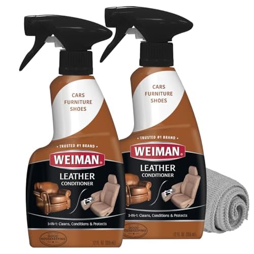 Weiman Leather Cleaner and Conditioner for Furniture – 12 Ounce – 2 Pack – Ultra Violet Protection Help Prevent Cracking or Fading of Leather Couches, Car Seats, Shoes, Purses