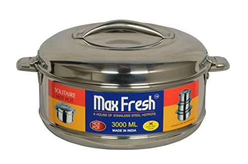 Image of Maxfresh Royal Hotpot, Stainless Steel Solid Casserole,Insulated Hot Pot,3000ml Capacity, Set of 1, Silver,Hot Pot for Meal chapati Curry roti
