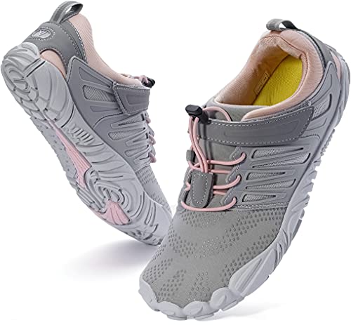 WHITIN Women's Minimalist Barefoot Shoes Low Zero Drop Trail Running 5 Five Fingers Size 8.5 Wide Toe Box for Female Lady Flat Heel Comfort Comfortable Treadmill Grey Pink 39