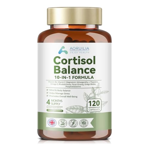 Cortisol Reducing Supplements 10 in 1 Cortisol Detox & Blocker with 4000mg High Strength Ashwagandha Magnesium Blend L-Theanine Omega-3 Fatty Acids for Mind & Body Balance 120 Capsules