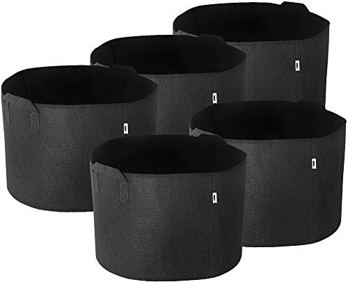 iPower 5-Pack 10-Gallon Grow Bags Nonwoven Fabric Pots Aeration Container with Strap Handles for Garden and Planting, 10 Gallon, Black