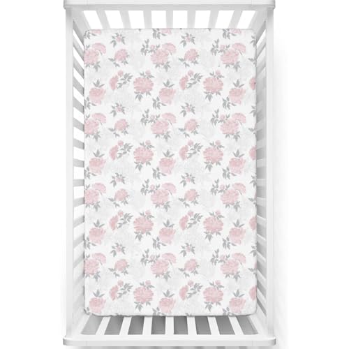 Image of Fitted Cot Crib Sheet | Bed Sheets for Newborn Baby Crib Mattress | Deep Pocket All Round Elastic Fitted Crib Sheet for Baby| Size 132 cm x 71 cm | Crib Sheets - 28 inchx52 inch | Blush-Petals