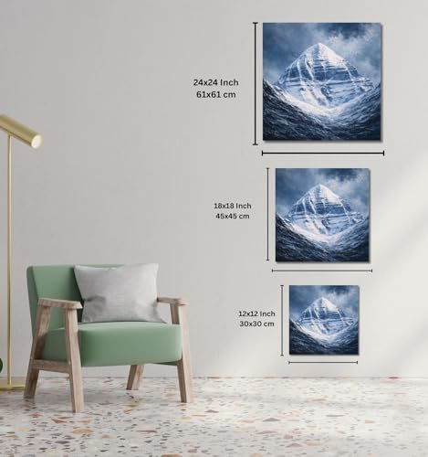 Image of Kunj Cart Mount Kailash Painting | 10+ DESIGNS | Kailash Parvat Canvas Painting for Living Room, Temple Home & Office Wall Decoration (Kailash Mount Painting, 24x24 Inch, Framed)