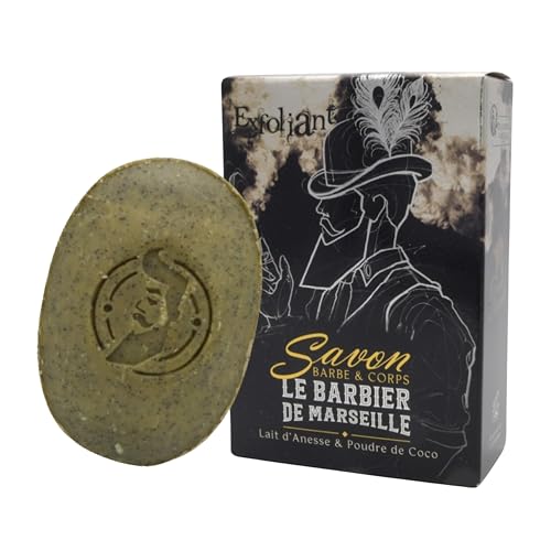 Le Barbier de Marseille - Savon Barbe Exfoliant - Lait d'Anesse & Coco - Nourrit, Hydrate & Exfolie - 125g