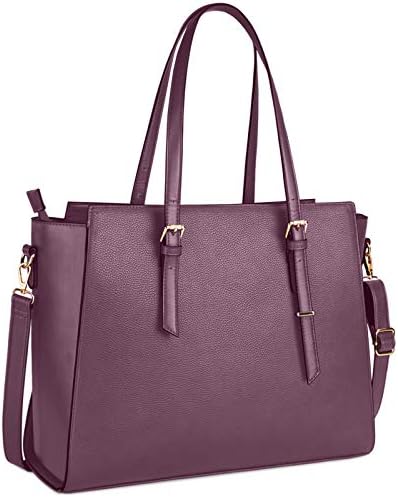 NEWHEY Laptop Bags for women Large Leather Handbags Ladies Laptop Tote Bag Business Work Shoulder Bag Purse 2pcs Set 15.6 Inch Black