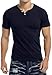 KUYIGO Men's Casual Slim Fit Short Sleeve Henley Tops T-Shirts V Neck Button Classic Cotton Shirts Navy Medium
