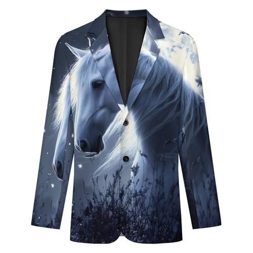 White Cute Horse and Moon Mens Suit Jacket Lapel Blazers V Neck Button Business Coat Tuxedo for Wedding Party4