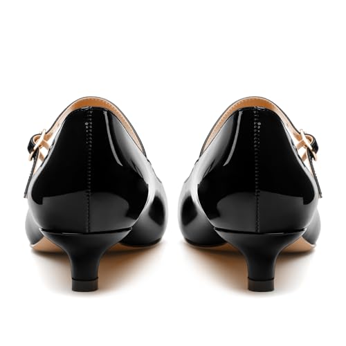 SKYSTERRY Mary Jane Shoes Women Pointed Closed Toe Low Kitten Heels Patent Leather Shoes Ankle Buckle Pumps Strappy Heels Dress Shoes for Women Work Comfortable Elegant4