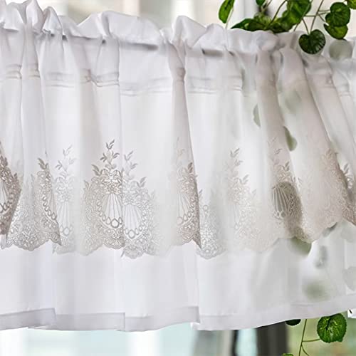カフェカーテン 60cm丈 レース 姫系 小窓用 カーテン おしゃれ 刺繍 北欧 小窓カーテン オーダー 間仕切り フリル 突っ張り棒通し 目隠し 収納棚 小窓 キッチン 喫茶店 洗面所 出窓 模様替え 新生活 ホワイト 100cm巾*60cm丈 唐土工房 [4]