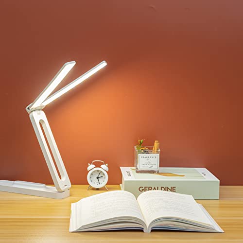 Luxlumin Double Head Desk Lamp With Large Lighting Range,Mini Lamp For Small Spaces,Rechargeable Foldable And Portable Desk Lamp With Usb-C Cable For Travelling,Small Desk Lamp For College Dorm, White #TOP1