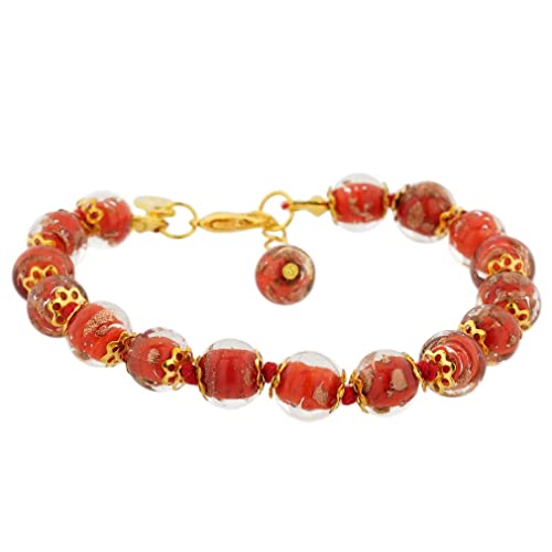 Glass Of Venice Murano Glass Bracelet Fire Red Color Italian Sommerso Sparkling Beads Handmade Blown Glass Made in Italy. Murano Glass Bracelets for Women.2