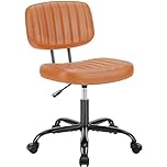 Sweetcrispy Small Office Desk Chair - Armless PU Leather with Comfy Lumbar Support, Height Adjustable Rolling Swivel Task for No Arms, for Adult, Student, Bedroom, Home, Vanity, Brown