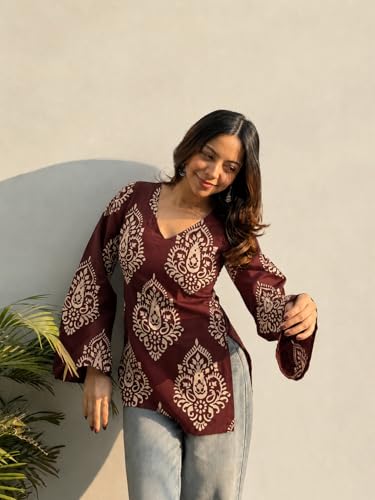 Image of ANNI Designer Cotton Short Kurti for Women | Stylish Kurti | Short Kurti Top | Casual Kurta for Women | Comfortable Cotton Kurtis for Womens