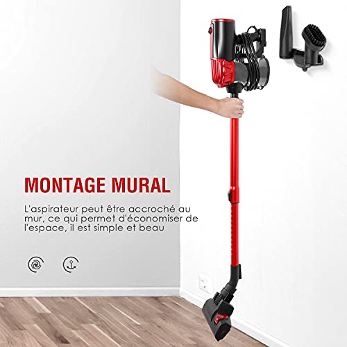 Koticidsin Aspirateur Balai sans Sac, Aspirateur à Main 2 en 1(800W/16Kpa Puissance d'aspiration, Filtration HEPA, Brosse pour Sols Durs et Escaliers) Noir/Rouge - Image 7