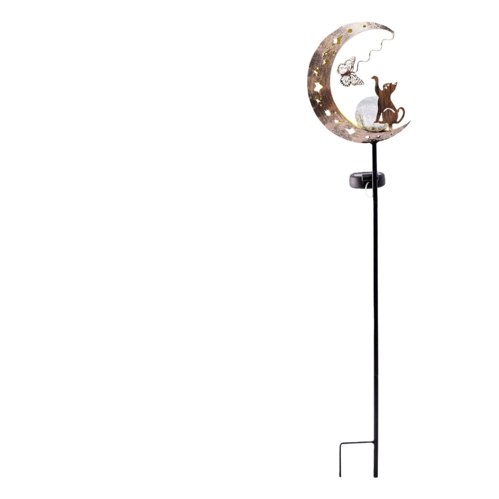 Solar Cat Moon Garden Light, Outdoor Decorative Moon Cat Butterfly Solar Stake Lights, Cats Solars Lights for Outdoor Garden, Patio, Yard, Pathway (Black)