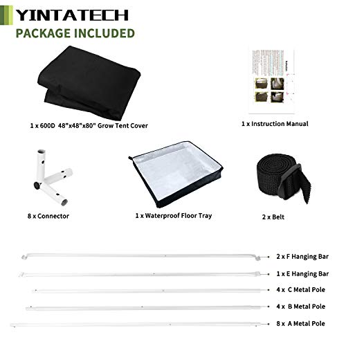 YINTATECH 48"x48"x80" Plant Grow Tent, Reflective Mylar 600D Oxford Fabric Growing Room, with Waterproof Floor Tray, for Indoor Gardening Hydroponic Plant Germination Growing - Thumbnail 4
