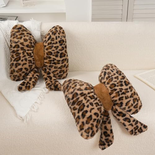 GKWW 2 Pack Cute Leopard Print Bow Throw Pillows Furry