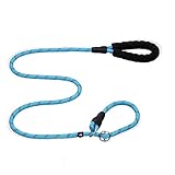 joonolu犬用リード リード 犬 ドッグ スリップリード【改良型】小型、中型、大型犬用リード 丸ロープ 訓練リード ロングリード 3M反射材料 しつけリード 引っ張り防止 絡みにくいのトレーニングリード ロック式360°回転できカラビナフック スポンジ取っ手 軽量で屋外の散歩や遊びに最適 犬用品(1.5m, ブルー)