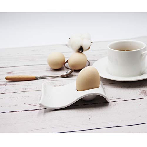 JAMOR White Porcelain Egg Tray,Wave-Shaped Ceramic Egg Cup Plate,Boiled Egg Cup Holder,For Hard And Soft Boiled Eggs,Ceramic Egg Holder For Breakfast,Brunch,Kitchenware,Home Kitchen Decoration (4)