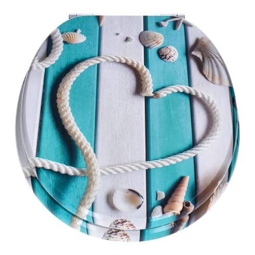 TP WC-Sitz mit Absenk-Automatik und Motiv, Soft-Close-Funktion, Toiletten-Deckel mit Holz-Kern, ovale O-Form, EU-Größe, bis 120 kg, rostfreie Scharniere, einfache Montage, universal passend