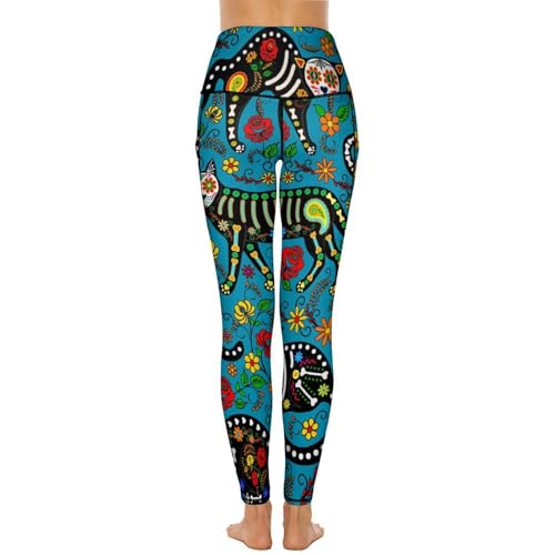 Leggings chat squelette femmes pour le yoga - Pantalon de sport taille haute gym et jogging S