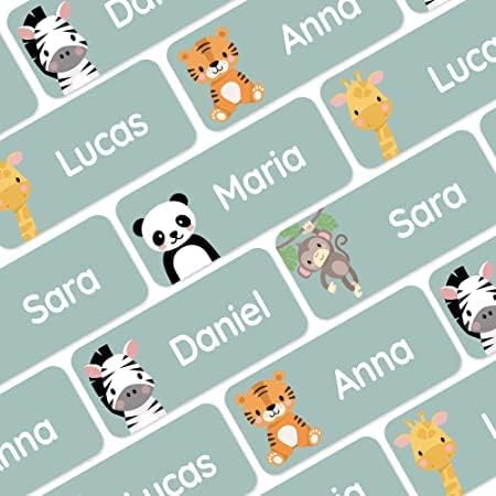 My Nametags® 56 Personalised Stickers - Name Labels for Clothes, Shoes, Stationery | Waterproof Stickers Perfect for Children, School, Kindergarten or Nursery - Forest Animals Stickers - Green