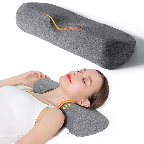 Cervical Neck Pillows for Pain Relief Sleeping, Memory Foam Neck Bolster Support Pillow and Shoulder Relaxer for Stiff Pain Relief, Neck Support Pillow Bed Neck Roll Pillow(Dark Gray)