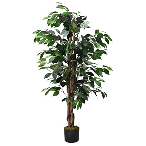 Zsedp 4 Feet Artificial Ficus Silk Tree Wood Trunks Green In/Patio Home Decor #TOP18