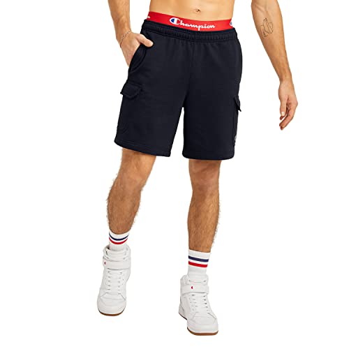 Champion, Powerblend, Comfortable Cargo Shorts For Men, 8", Navy C Patch Logo, Medium #TOP23