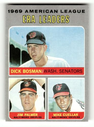 1970 Topps (NM) #68 Dick Bosman/Jim Palmer/Mike Cuellar A.L. ERA Leaders Washington Senators/Baltimore Orioles MLB Vintage Baseball Trading Card